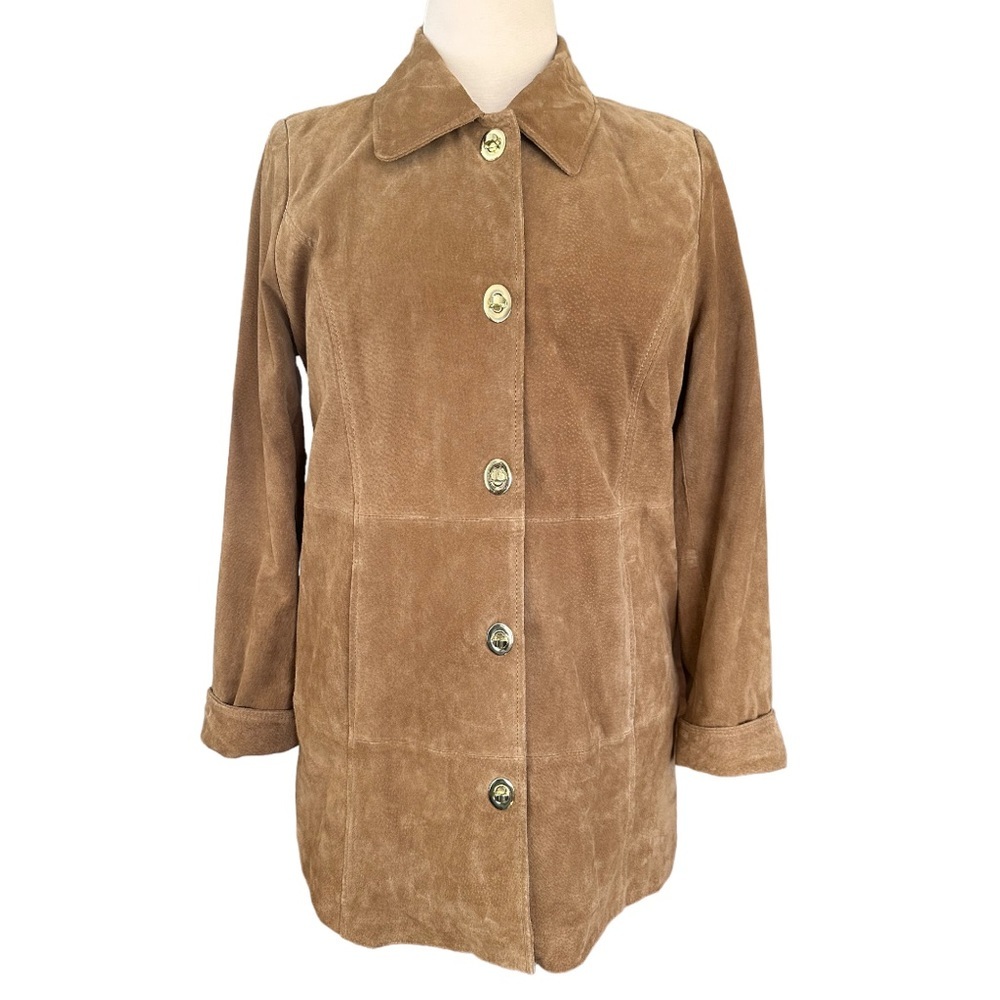 Dennis Basso "Washable Suede" Turnkey Jacket with Animal Print – Toffee …